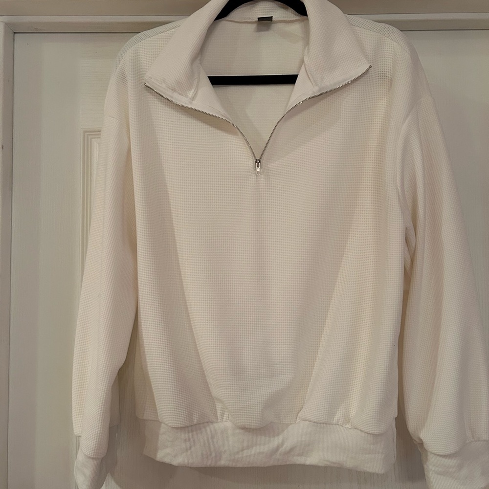 Emery Rose White Quarter-Zip Pullover